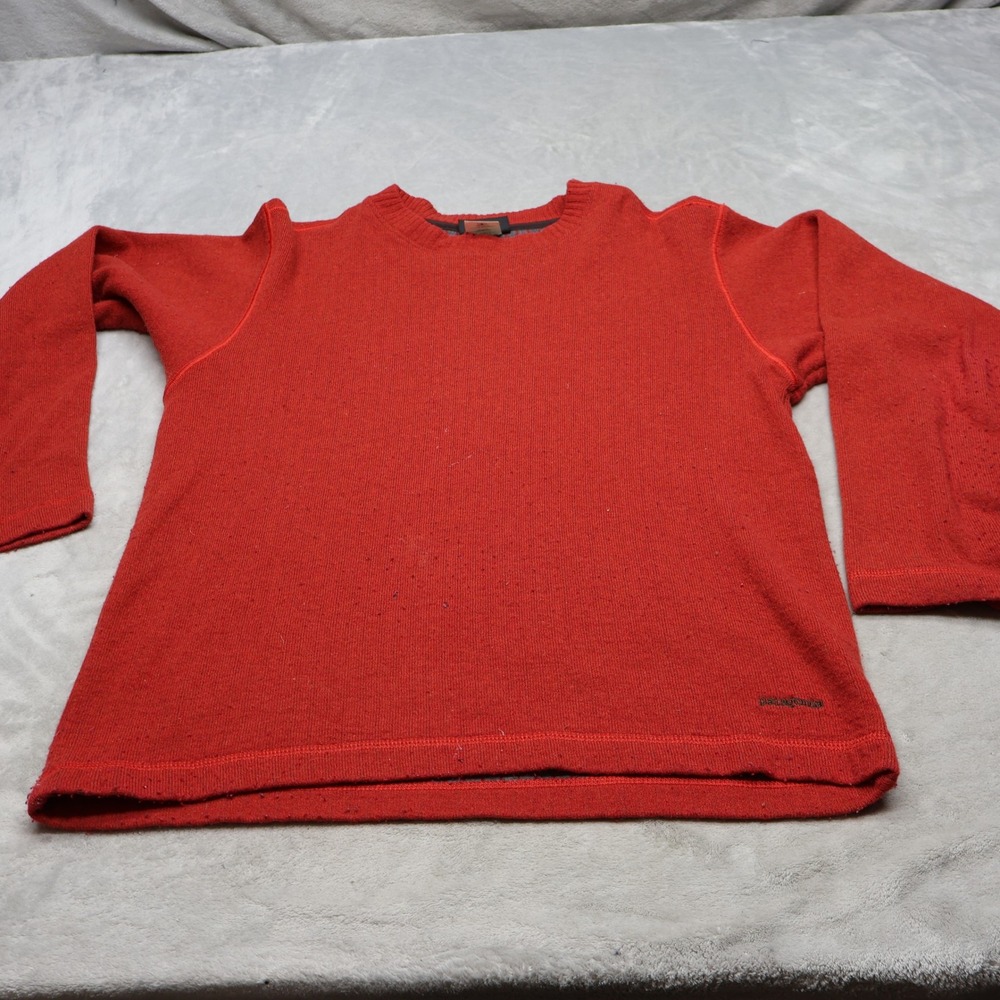 Patagonia Sweater Mens Medium Red Channel Wool‎ Crewneck Lined Warm Pullover VTG